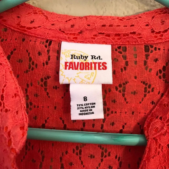 Ruby Rd. Favorites Corral Lace Button Down Shirt Coastal European Grannie Chic - Picture 8 of 9